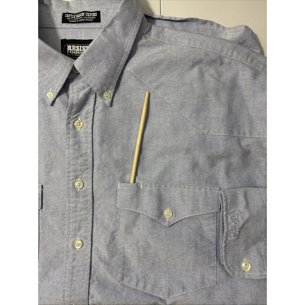 VTG Resistol Rodeo Gear Cattle Baron Oxford Western Shirt Mens L Blue Button Up